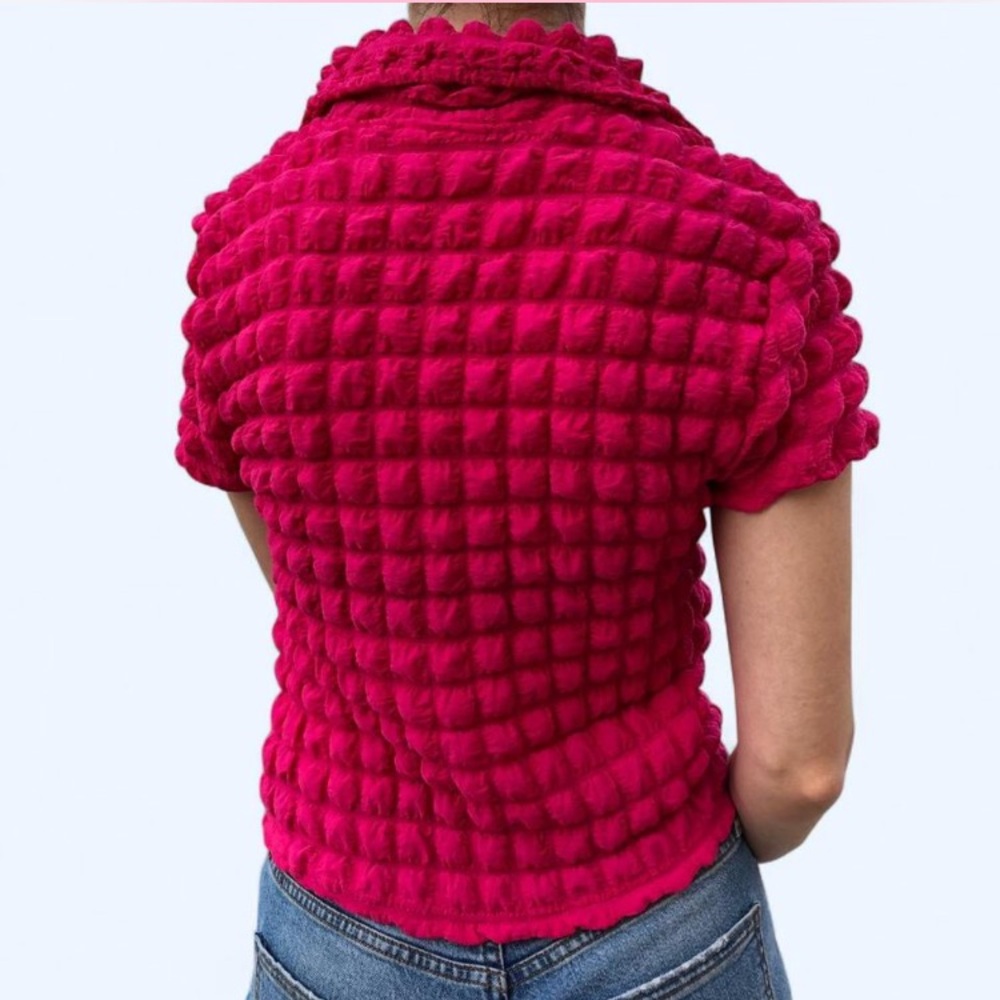 Women's Pink Textured Popcorn Button Down Top Size M - Picture 3 of 5